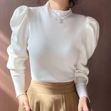 大牌清仓捡漏专柜半高领泡泡袖打底针织衫女秋冬毛衣气质修身上衣