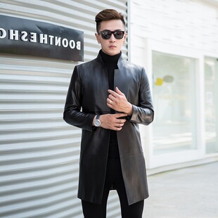 2025 New Leather Jacket Men's Slim Korean Style Sheepskin Jacket Autumn and Winter Stand Collar Mid-Length Haining Genuine Leather Jacket for Men