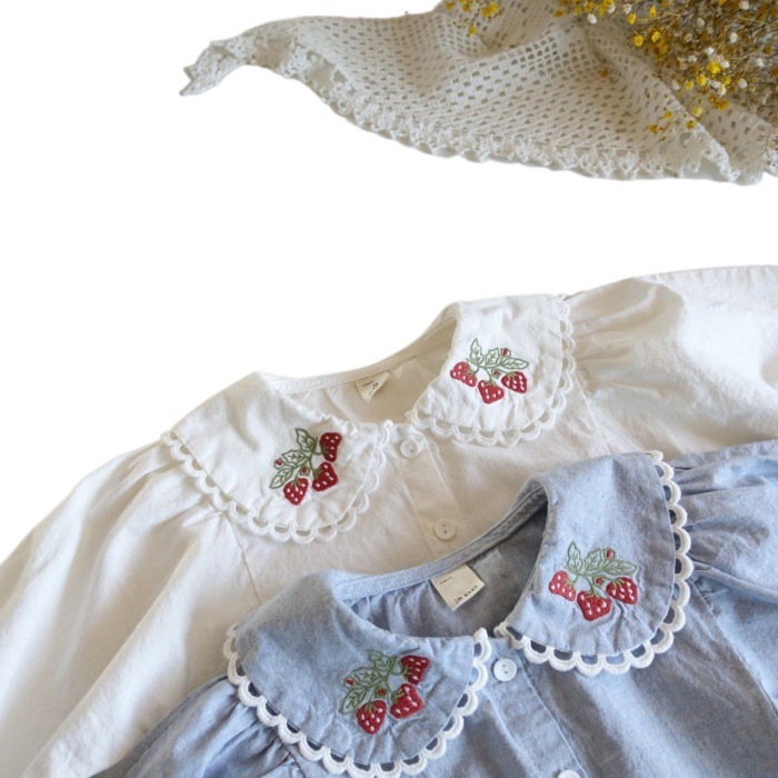 Las niñas de estilo coreano de primavera y otoño de algodón de la solapa camisa del todo fósforo ins infantil suave chaqueta de encaje casual