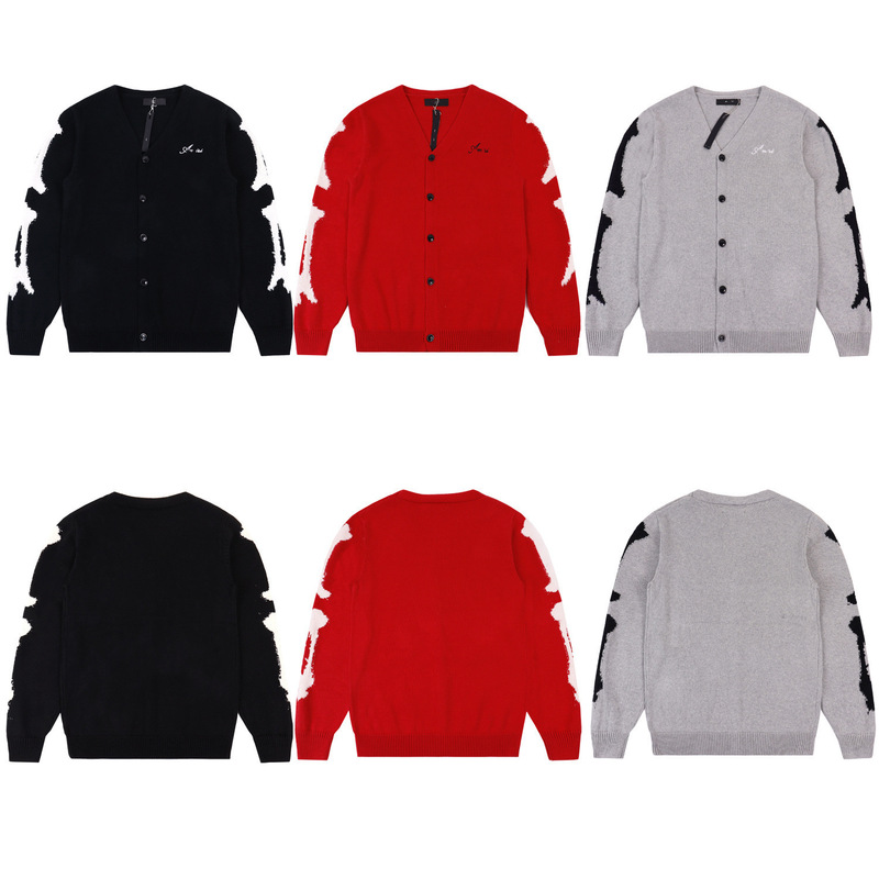 Foreign Trade Wholesale Sweater Amir Embroidered Bone Pattern V-Neck Cardigan Knitted Top Autumn and Winter Men's Shawl Coat