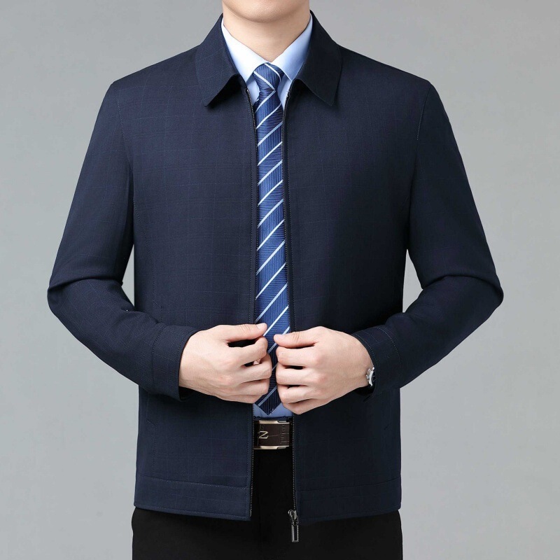 2026 Spring and Autumn High-End Men's Wool Jacket for Middle-Aged and Elderly Dads, Turn-Down Collar Coat, Business Casual Woolen Jacket