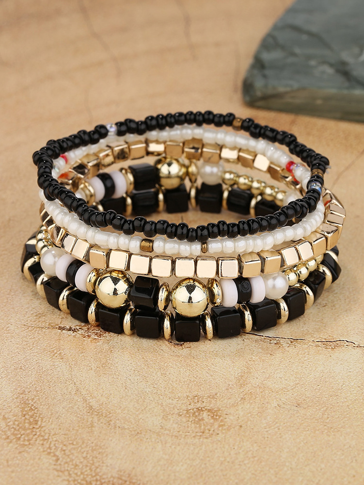 20g Weight Acrylic Pendant Material Bracelets Classification Alloy Chain Material 1 Set Quantity Holiday, Daily, Street Occasion Alloy Material Geometric Pattern Unisex Gender Beaded, Plating Design Retro Style Retro Geometric Alloy Beaded Bracelets Wholesale 26