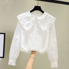 Women's Spring and Autumn Shirt 2024 New Korean Style Fashion Long-Sleeve White Shirt Children Lace Baby Collar Base Top