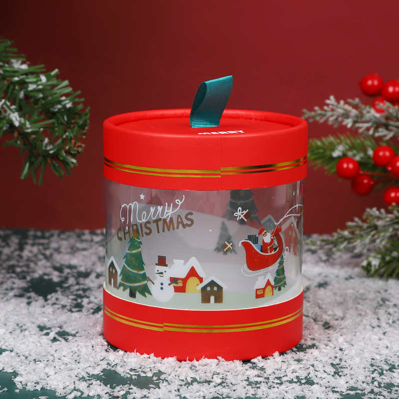 ホットセールクリスマスアップルボックスクリスマスイブギフトボックス透明PVCキャンディボックスピンフルーツハグバケツ|undefined