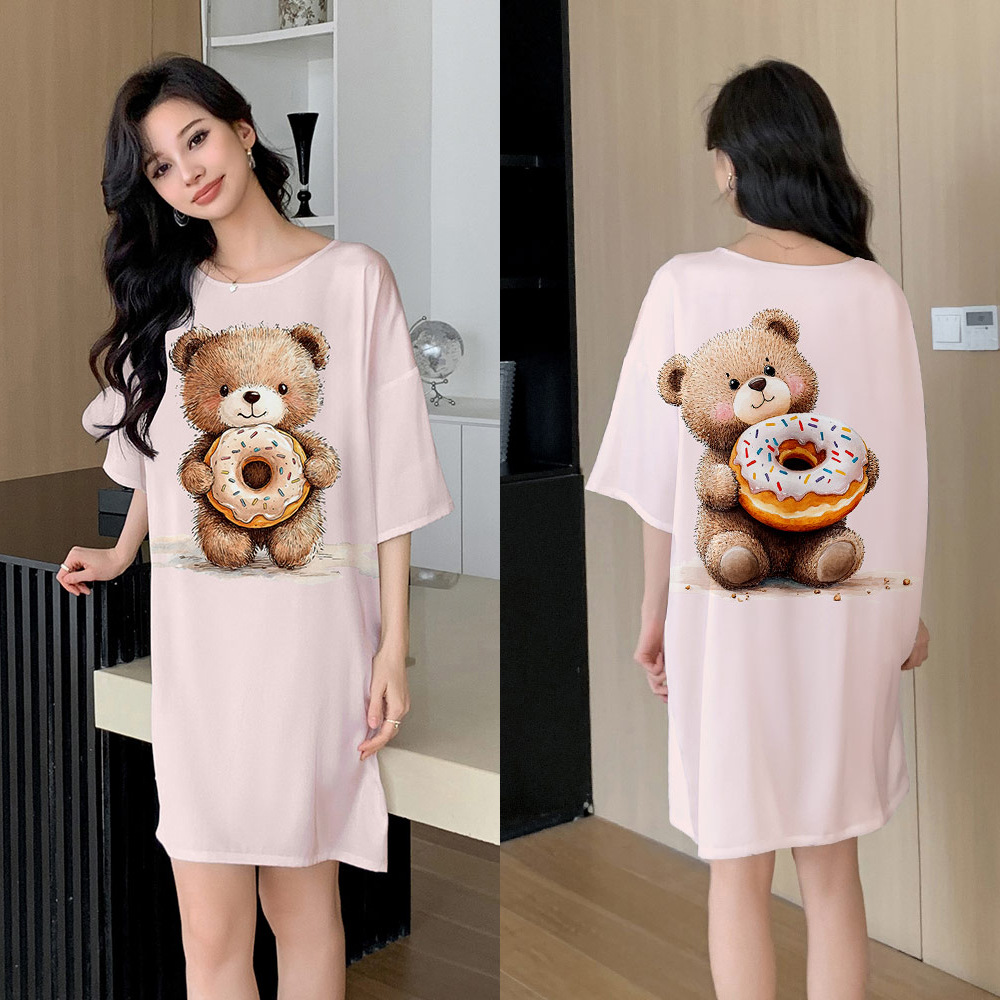 Yaoting pijama de mujer encantador viento impresión digital satén chiffón collar redondo pijama de manga corta SQ2273