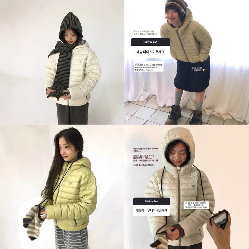 Ae* Printed Logo Quilted 90% Duck down Hooded down Jacket Korean Designer Women's Korean Style Outerwear for Women