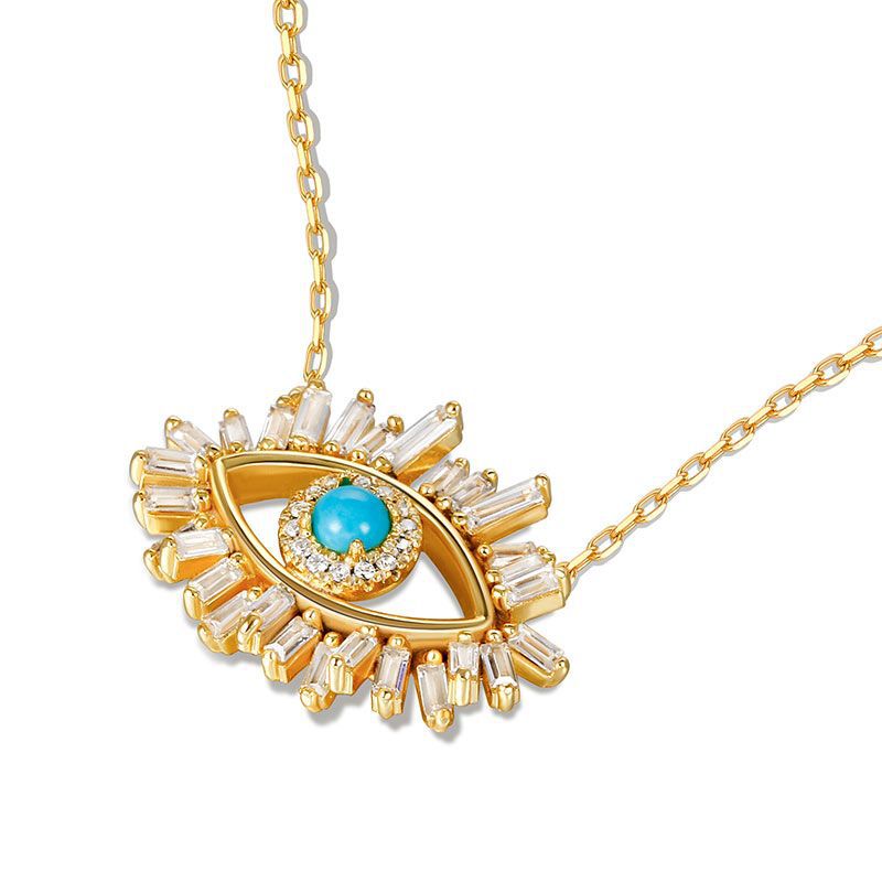 2g Weight 925 Sterling Silver Pendant Material 925 Sterling Silver Turquoise Cable Chain Plating Devil's Eye Pendant Necklace