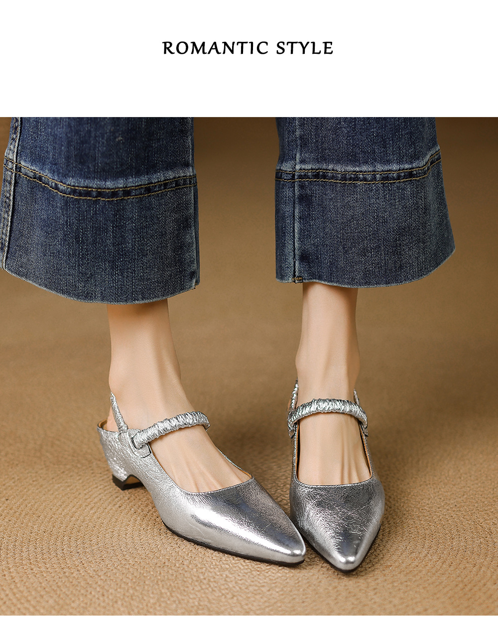 Sandal cao gót nữ mũi nhọn bít mũi da cừu kiểu Pháp, gót cao 9 cm — Màu vàng chi tiết 9