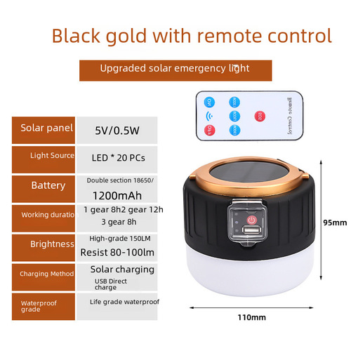 Outdoor LED Solar Charging Remote Control Camping Tent Light Super Bright Night Market Bulb Emergency Light Outdoor Camping Lantern