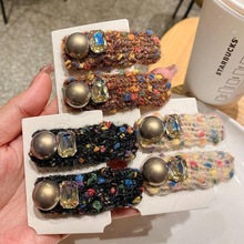 韩版时尚彩色毛线BB夹灰色珍珠水晶刘海夹时髦百搭前额碎发夹发卡