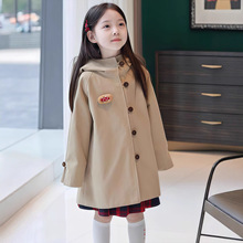 女童风衣外套秋装2025新款洋气韩版中长款大衣秋季儿童连帽上衣