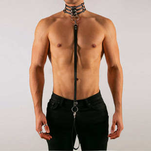 Nightclub Performance Muscular Man Sm Niche Role Play Pu Leather Collar Clavicle Ring Chest Strap Traction Puppy Choker