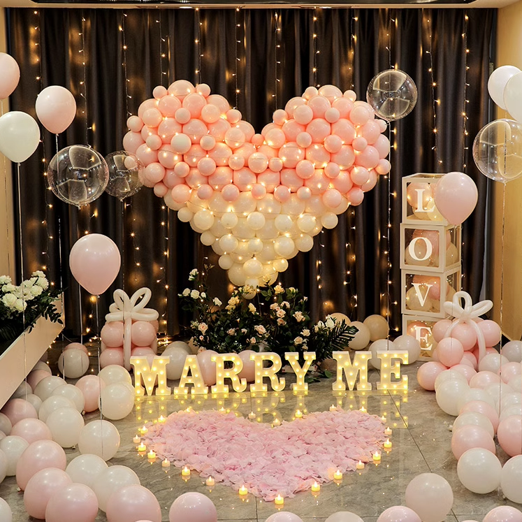 Proposal Romantic Scene Trendy Balloon Arrangement Bedroom Chinese Valentine's Day Decoration 52 Led Lights Surprise Confession