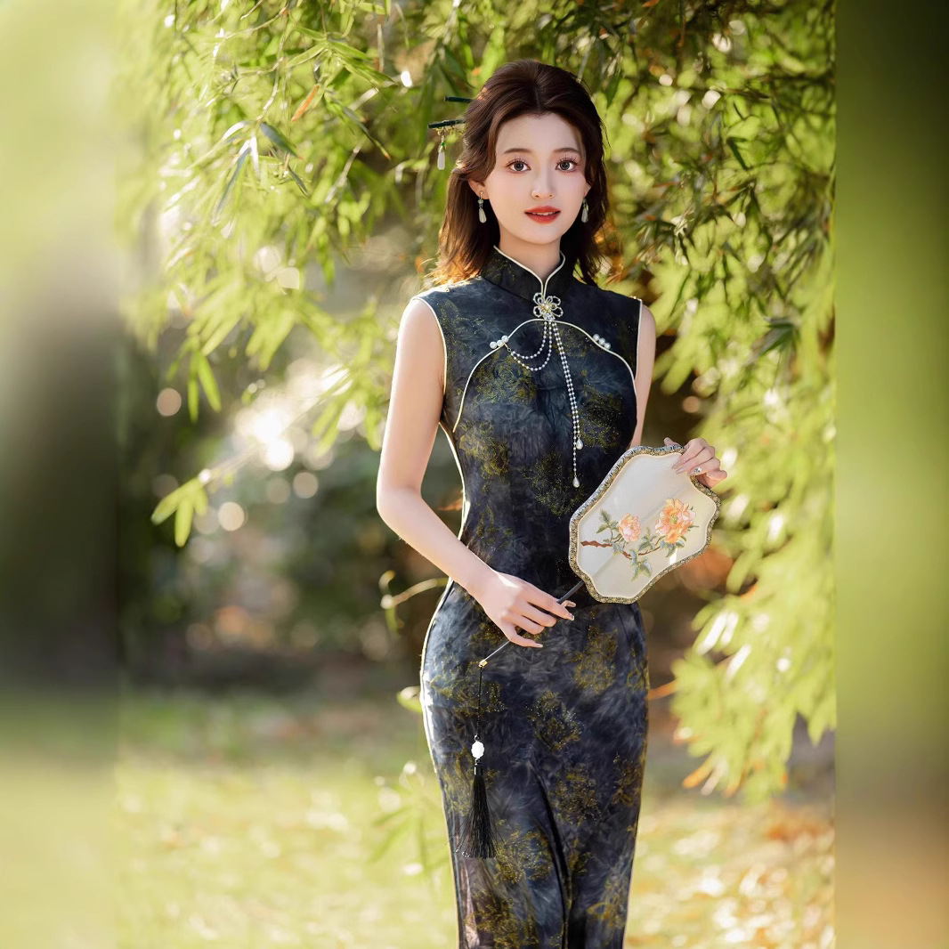 summer retro long elegant lightweight cheongsam sleevless