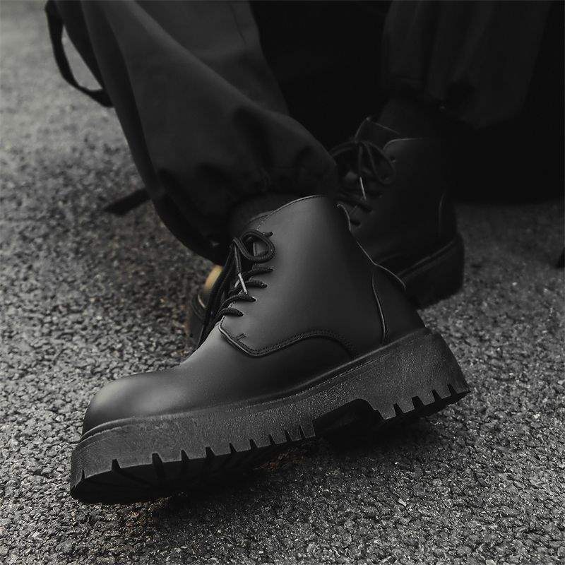 ShoeVault Derby Big Toe Martin Boots High Top British Hong Kong Style Hommes Semelle Épaisse Cuir Noir Nouvelle Hauteur Augmentant Travail_voghion.com