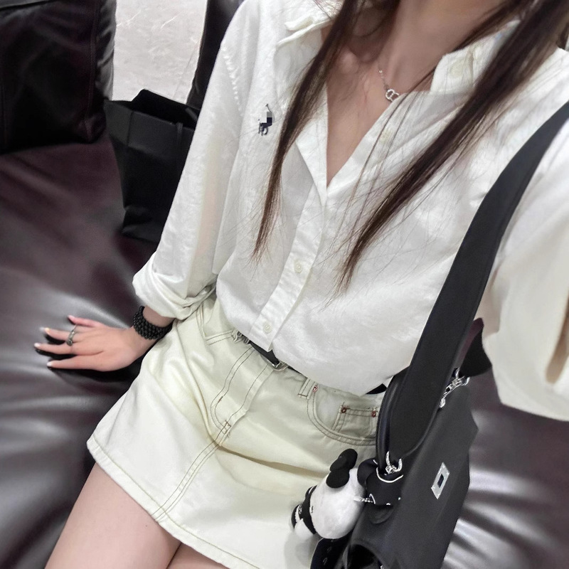 The Same Rl Raff Pony Logo Embroidered Linen Shirt for Men and Women, Old Money Style Trendy Brand Long-Sleeved Sun Protection Polo Shirt Top