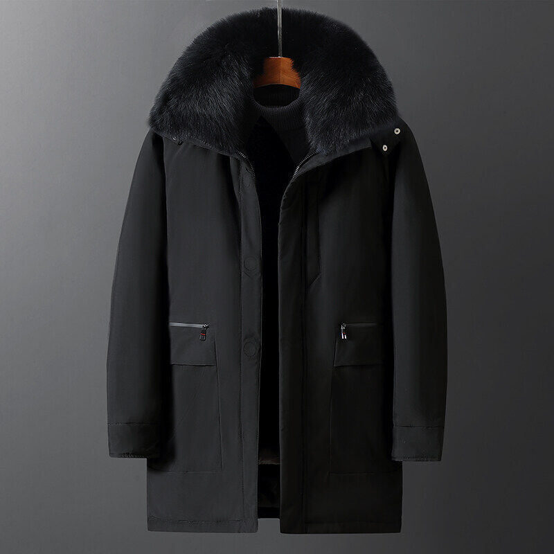 Winter New Down Jacket for Men, Medium Length, Middle-aged and Elderly Dad's Warm Coat, Men's Hooded Jacket, Thickened_voghion.com