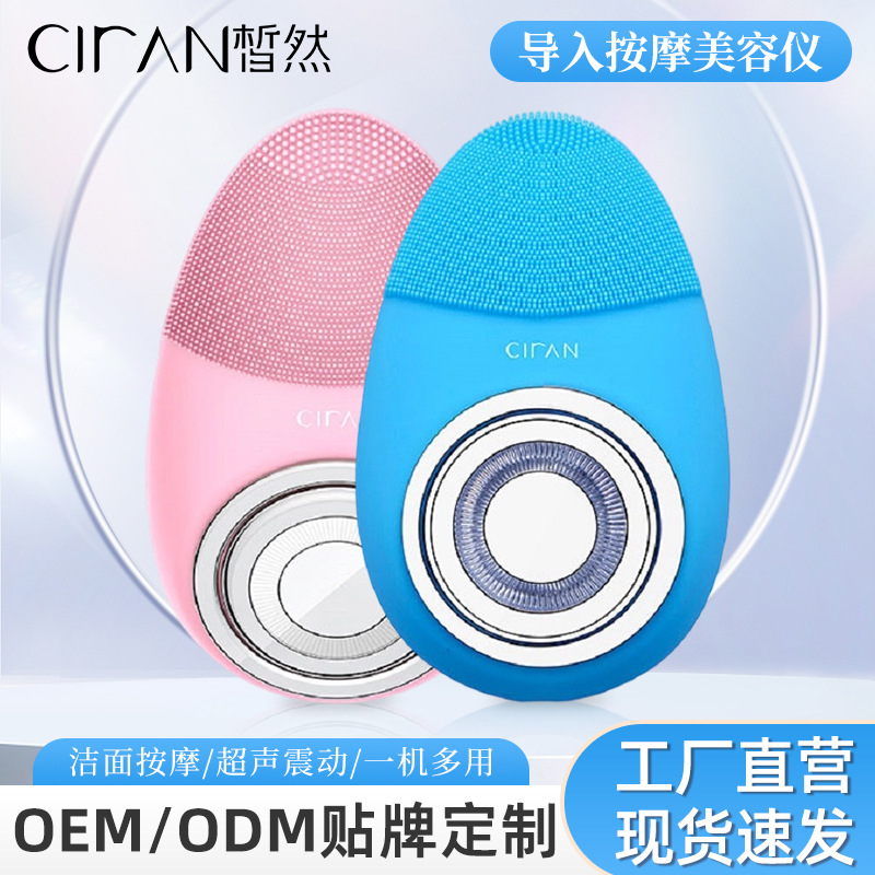 Cleansing Brush, Household Rechargeable Silicone Cleansing Device, Ems Microcurrent Facial Cleansing Device, Essence Introduction Device, Waterproof Beauty Device