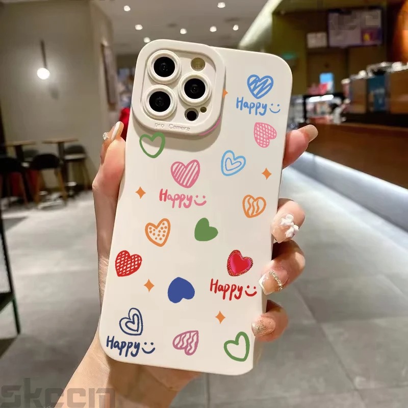 iPhone 15 Pro Max, Apple 14, 13, 12, 11 uyumlu renkli kalp desenli şık ve yaratıcı telefon kılıfı