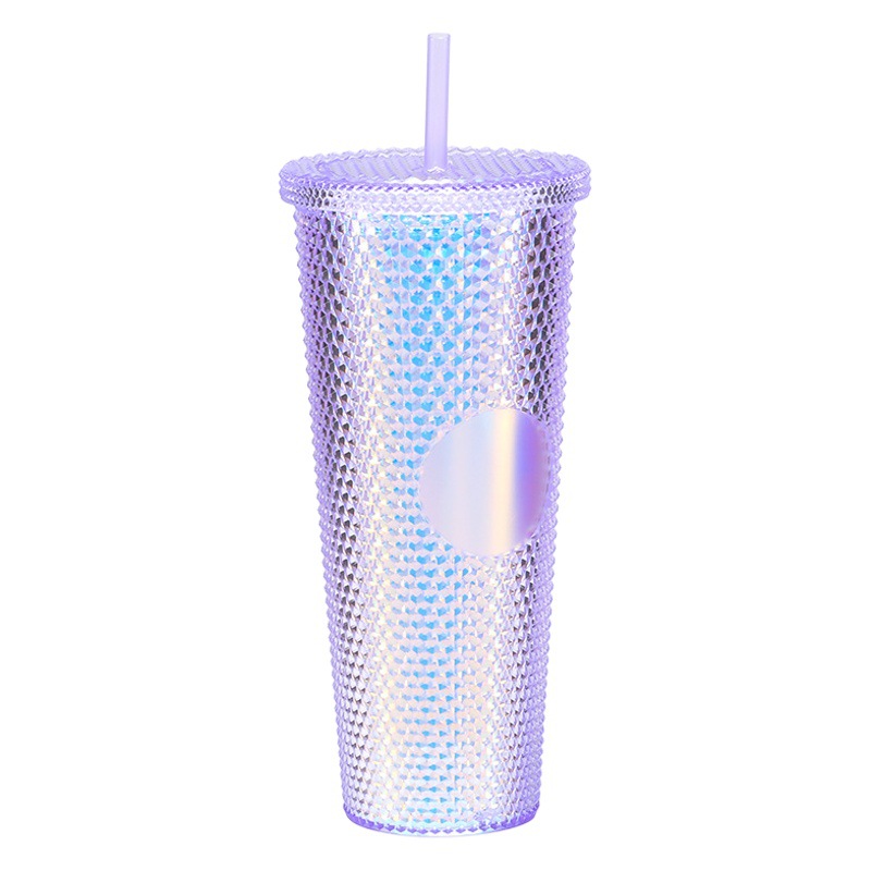 Fábrica de Ventas Directas transfronterizas de moda creativa de alta apariencia de gran capacidad de doble capa de plástico gradiente Internet celebridad Durian taza de paja