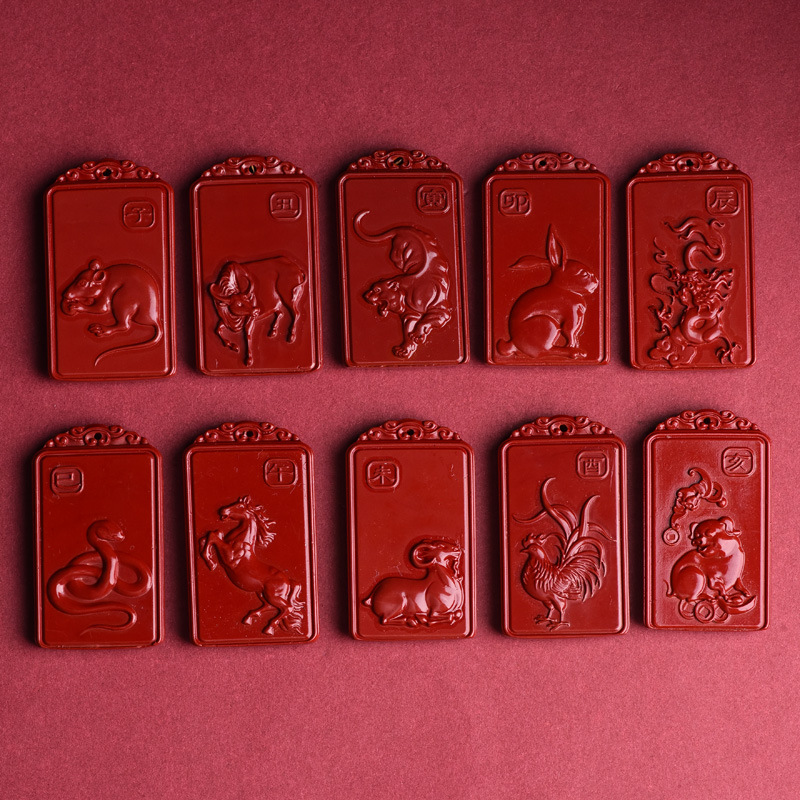 朱砂十二生肖八大守护神吊坠方牌紫金砂生肖本命佛项链男女款批发