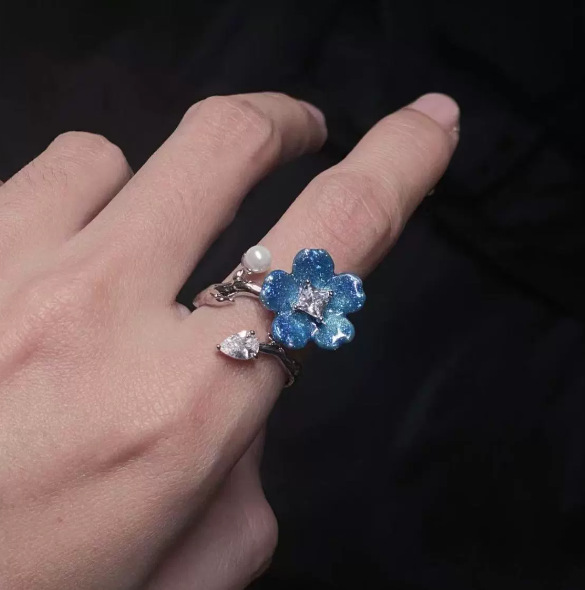 恋与深空沈星回戒指动漫周边星辰衍生印象指环二次元蓝色花朵指环|undefined