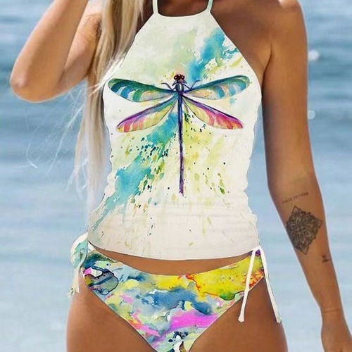 Elin Bikini, Conservative Print European and American Women's Separate Multicolored and Diverse Swimsuits, Biki