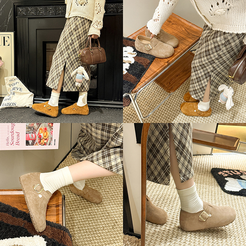 复古搭扣平底勃肯鞋单鞋女2025年秋季新款韩版乐福鞋厚底鞋豆豆鞋