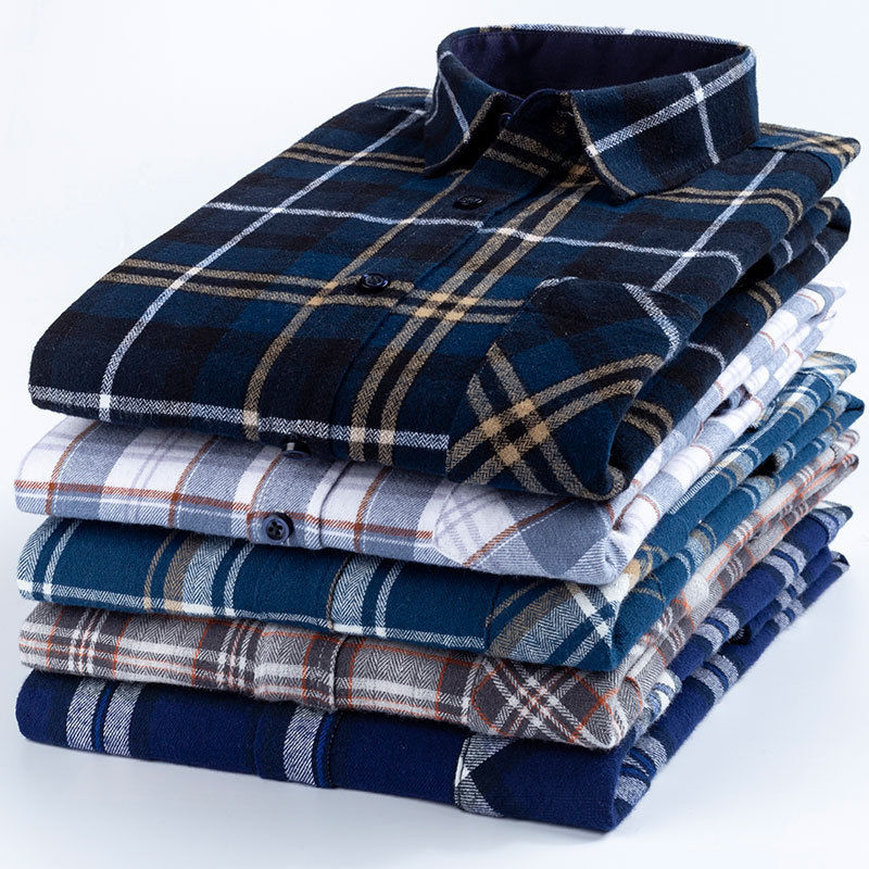 100 Cotton Sanding Long-sleeved Middle-aged Shirt Men's Autumn 2024 New Arrival Dad's Spring and Autumn Plaid Cotton Shirt