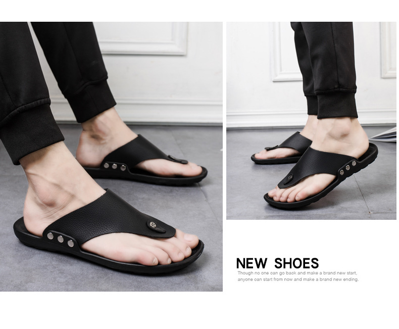 New casual men's herringbone slippers Korean version minimalist flat bottomed beach shoes fashionable and comfortable_voghion.com