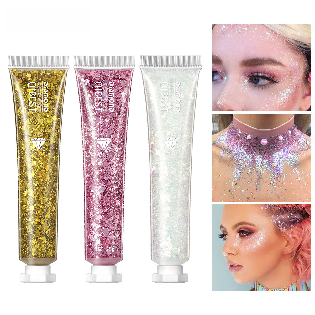QIBEST monochrome flash eye shadow sequins cream colorful brightening highlight facial body glitter gel stage makeup