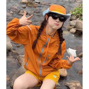 Upf50+Dopamine Orange Sun Protection Clothing for Men and Women Summer Thin Outdoor Sports Quick-Drying Cycling Clothing Jacket