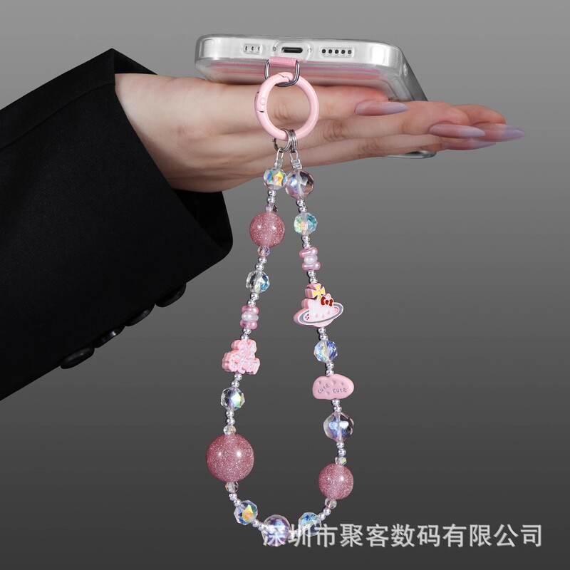 手机挂链新款合金手机壳挂绳高级感手工diy串珠手机链ccd钥匙扣短|undefined