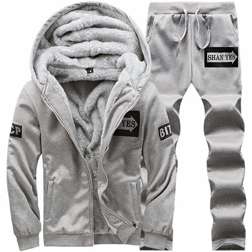 Thick and warm winter capri casual straight-leg pants windproof warm men's sport set