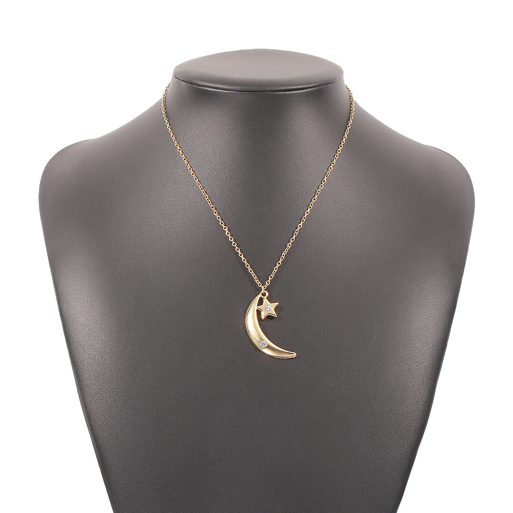 Fashion Alloy Micro-inlaid Moon Star Necklace display picture 11