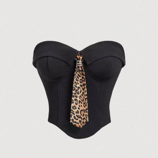 Cross-Border Sweet and Cool Spicy Girl Style Leopard Print Tie Strapless Tank Top for Summer, Slim Fit, Short Trendy Tube Top Cross-Border Sweet and Cool Spicy Girl Style Leopard Print Tie Strapless Tank Top for Summer, Slim Fit, Short Trendy Tube Top