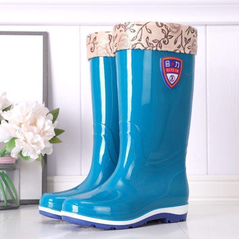 Botas de lluvia de gelatina de tubo alto, botas de lluvia de caramelo de tubo largo antideslizantes para mujer, zapatos de goma de agua, botas de agua de cuatro estaciones para mujer, zapatos de agua para adultos para mujer