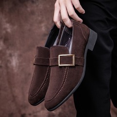 磨砂翻毛皮鞋男懶人鞋潮牌新品休閒皮鞋歐美風春季新款樂福豆豆鞋