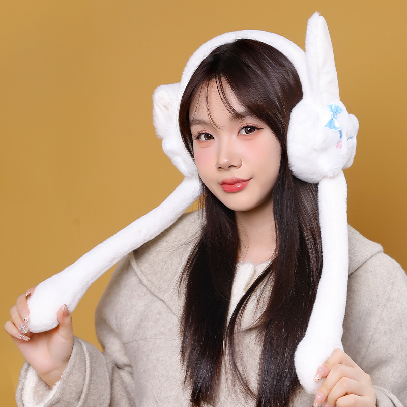 動くウサギの耳のかわいいエアバッグ耳当て、女性用冬用防寒耳当て、学生や子供用の凍結防止耳あてRY