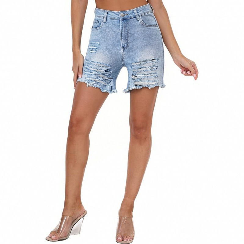 Ripped Frayed Denim Shorts for Women, High-Waisted, Slimming, Stretchy, Summer Style, Hot Girl Cycling Shorts