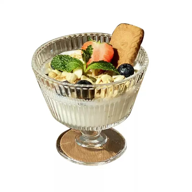 Retro en relieve sol de vidrio bol inswind helado casero helado helado bol yogur avena desayuno bol postre