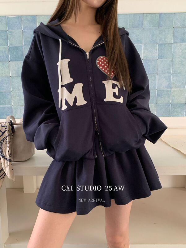 CXI 学院风卫衣套装小个子秋季卫衣短裙两件套休闲宽松外套半裙女|undefined