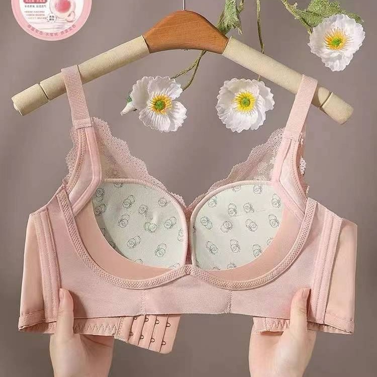 Nuevo sujetador de alta calidad de moda de encaje jacquard transpirable y cómodo ajuste lateral de pecho de botón múltiple ropa interior mujer