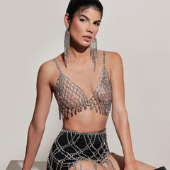 European and American Sexy Exaggerated Rhinestone Chest Chain&mdash;Beach Swimsuit Decoration, Fully Strung with Diamonds, Shiny Nightclub Bikini Body Chain for Women