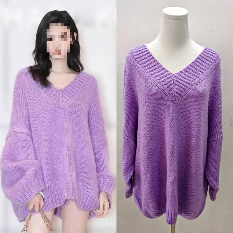 Long-Term In-Stock 2026 Spring and Autumn Love-Themed Study Trip Xie Mengyao Same Style Purple Loose V-Neck Knit Sweater Top