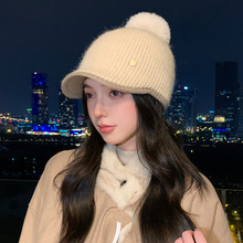 秋冬加厚保暖包头帽简约休闲毛线帽百搭甜美针织鸭舌帽时尚帽子女