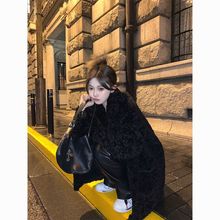 2025新款黑色羊羔毛皮草外套女加厚宽松西装领中长款毛毛大衣冬季