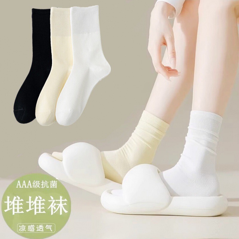 Boneless socks women's summer thin mid-calf length socks cotton bottom with loafers white pile socks spring and autumn confinement stockings