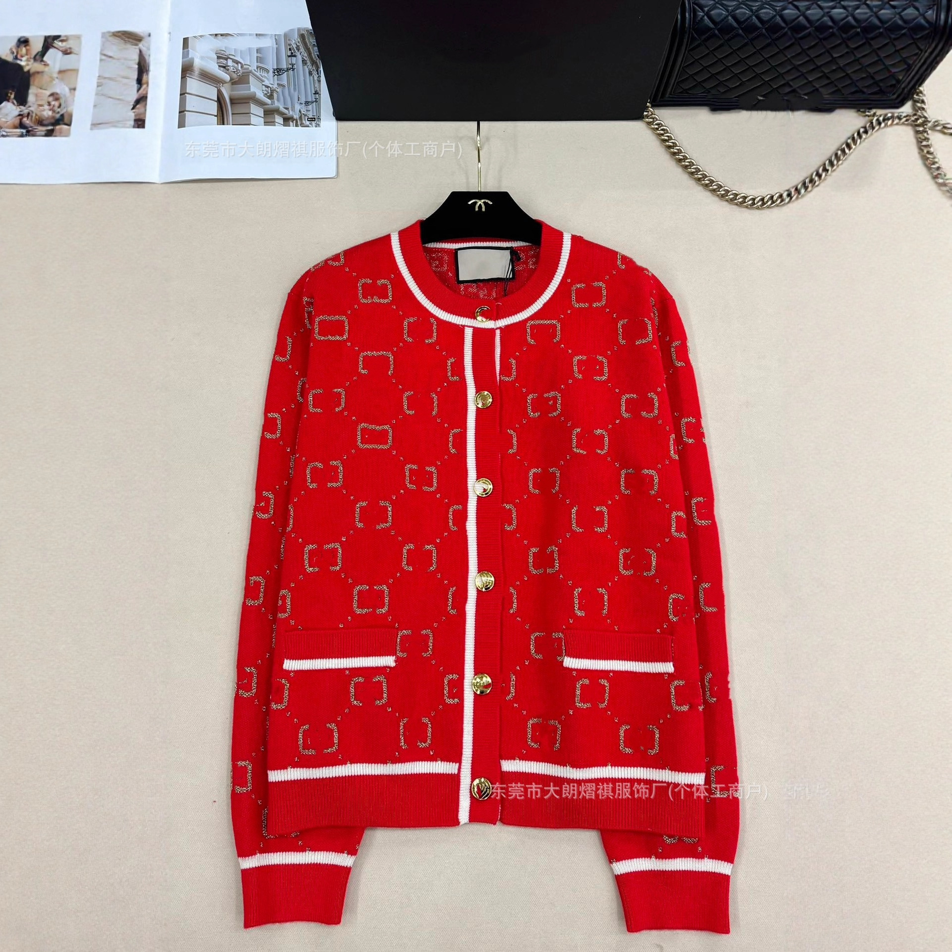 深圳南油货～高版本G家 25早秋新款 老花字母圆领针织长袖开衫