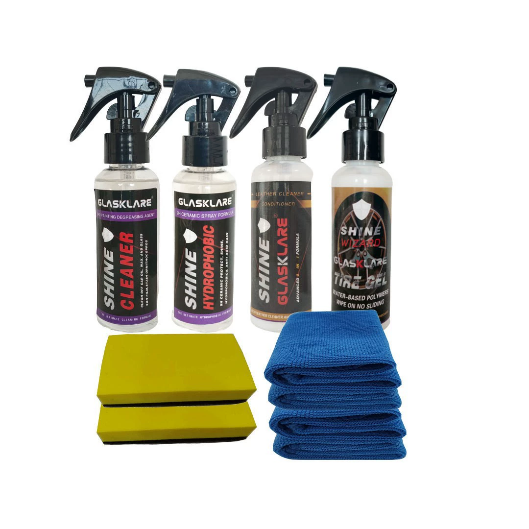 Обезжиривающее средство для стеклянных костюмов + Нанокристаллическое покрытие 9H + полироль для восстановления шин + покрытие для восстановления кожи